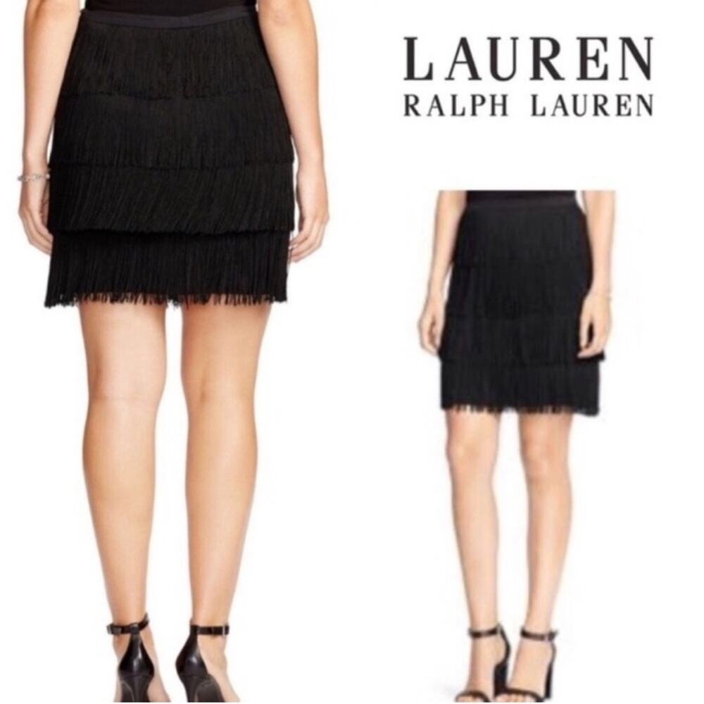 Lauren Ralph Lauren Black Fringe Tiered Skirt Women’s Size 4 Flapper Cocktail